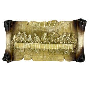 Vintage Cast Resin 3D Last Supper Scroll Plaque Christian Decor